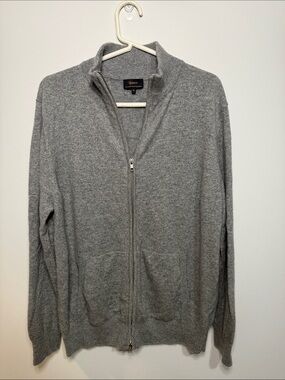 Quince Men’s Light Gray Zip-Up Cashmere Blend Sweater